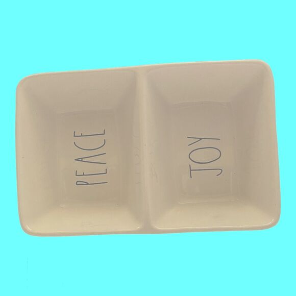 Rae Dunn PEACE & JOY Christmas 2 Compartment Divided Candy Nut Dish 8x5.5 - Picture 5 of 8